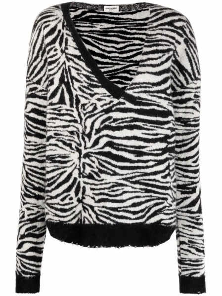 Pulover tricotat Saint Laurent alb