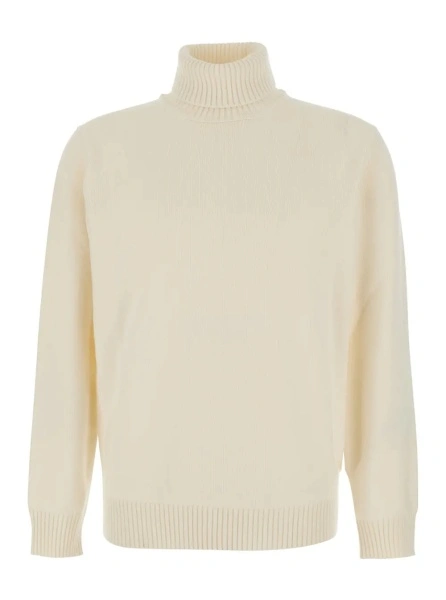 Pulover White Turtleneck sweater with ribbed finishes in wool and cashmere for men