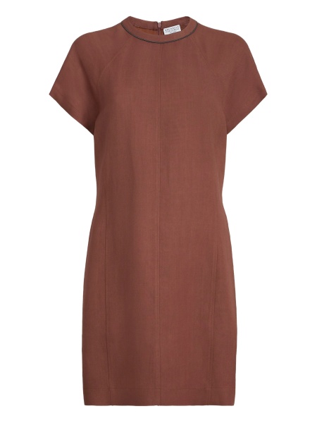 Rochie de zi Brunello Cucinelli portocalie din in eco si vascoza