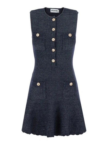 Rochie Self-Portrait albastra din bumbac