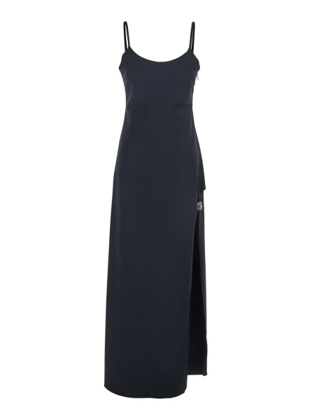 Rochii Black Long Dress with Thin Straps and Side Logo Plaque in Fabric Woman