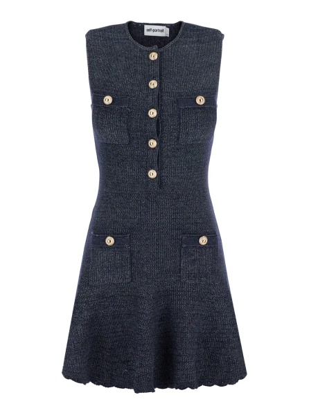 Rochii Blue Sleeveless Mini Dress with Round Neck and Patch Pockets in Cotton Blend for Women