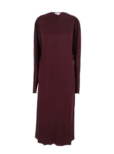 Rochii Bordeaux Midi Dress with Cape Sleeves and Cut-Out on the Front in Tech Fabric Woman
