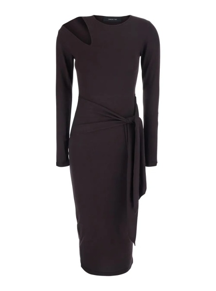 Rochii brown Dress with cutout details and tie waist in viscose for women