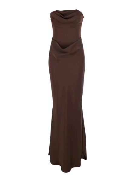 Rochii Brown Long sleeveless dress with draping in Tech Fabric for women