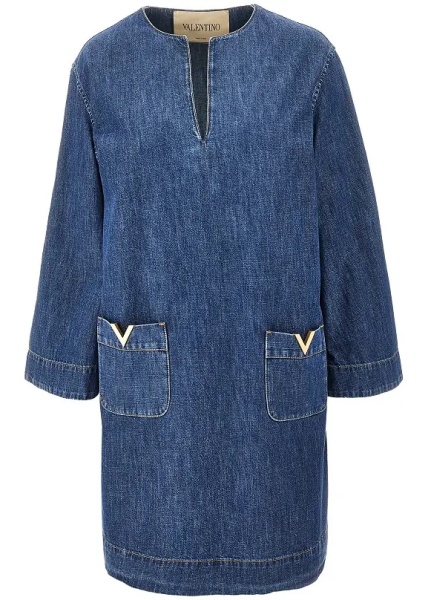 Rochii Denim mini skirt with V Gold details