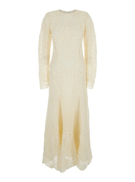Rochii 'Fiona' White Long Dress with All-Over Embroidery and Concealed Rear Zip Closure in Tech Fabric Woman