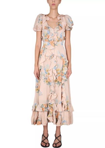 Rochii Floral Print Ruched Silk Dress