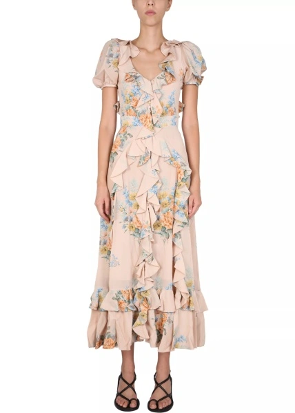 Rochii Floral Print Ruched Silk Dress