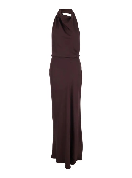 Rochii Long Dress 'Reanon' with American Neckline and Open Back in Tech Fabric Brown Women