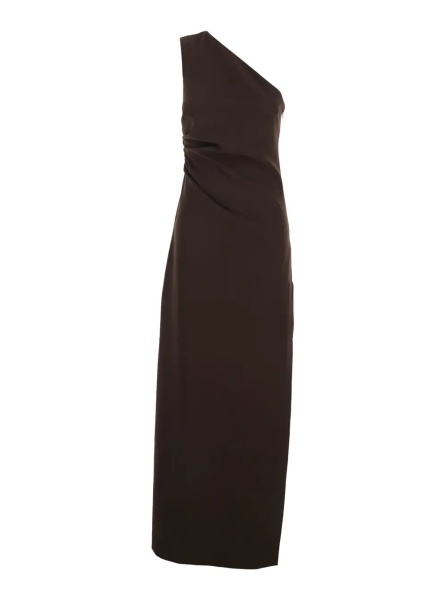 Rochii P.A.R.O.S.H. Long Dress with Hidden Zip Closure on the Side in Brown Stretch Cady for Women