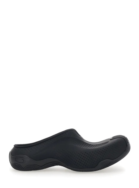Saboti Mule 'Basketball' Slip-On with Perforated Design in Black Tech Fabric for Men