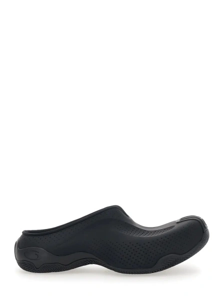 Saboti Mule 'Basketball' Slip-On with Perforated Design in Black Tech Fabric for Men