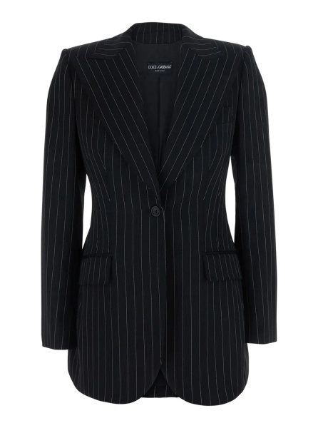 Sacou black Blazer with all-over stripe motif and notched revers in wool for women