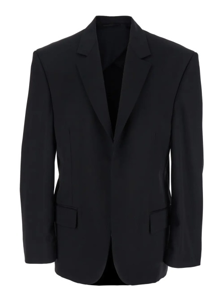 Sacou Black Single-Breasted Jacket with Notched Revers in Wool Man