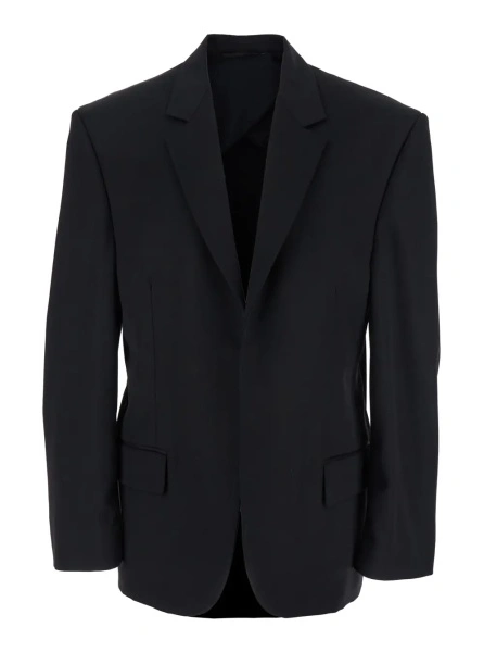 Sacou Black Single-Breasted Jacket with Notched Revers in Wool Man