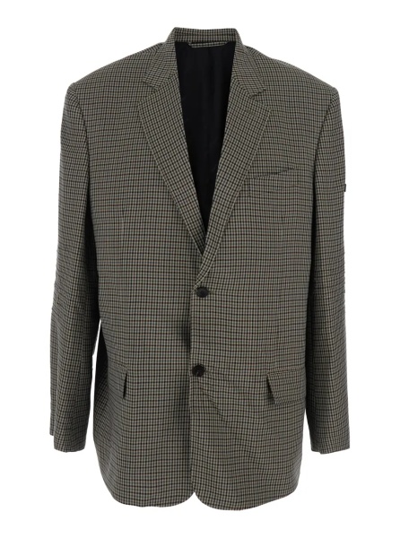 Sacou Brown Striped Jacket with Logo Patch on Sleeve for Men