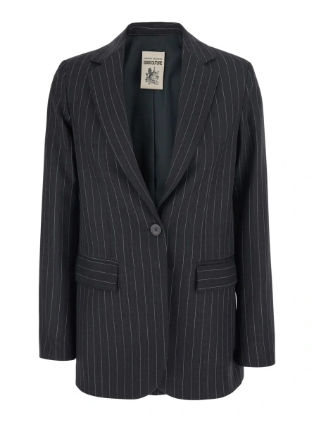 Sacou 'Carmen' grey Jacket with notched revers and motif in wool blend for women