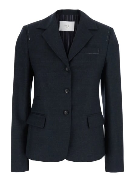 Sacou 'Farrah' Grey Single-breasted Jacket with Notched revers in wool blend for women