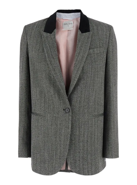 Sacou Gray Single-breasted Jacket with Velvet Collar and Peak Revers in Tech Fabric for Women