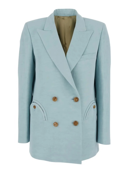Sacou Light blue jacket with peak lapels in silk blend woman