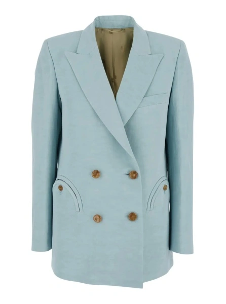 Sacou Light blue jacket with peak lapels in silk blend woman