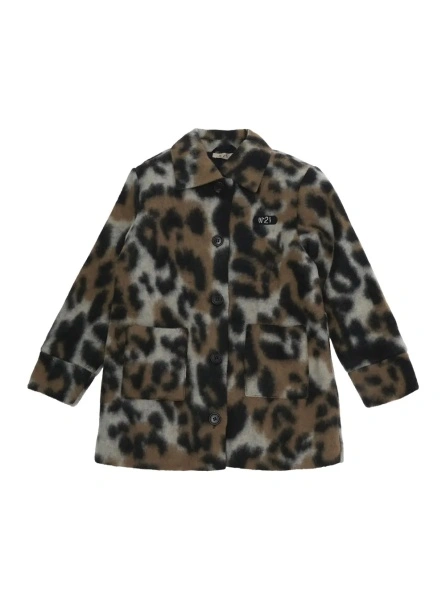 Sacou Multicolor Jacket with patch logo on the front and all-over leopard motif in wool blend girl