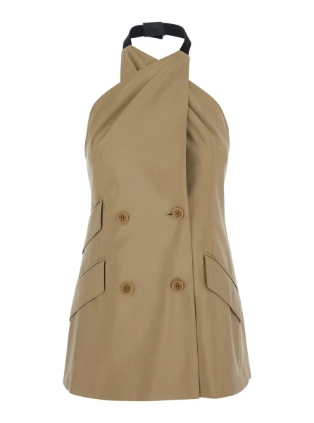 Sacou MXSNURAGHE Beige Dress with Front Closure in Wool and Silk for Women