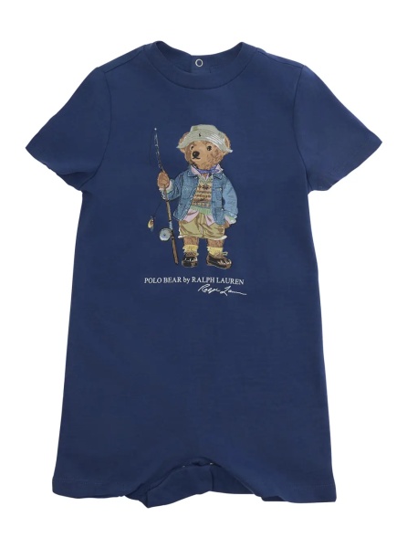 Salopete Blue Romper with Button Closure on the Back and Logo on the Front in Cotton Baby