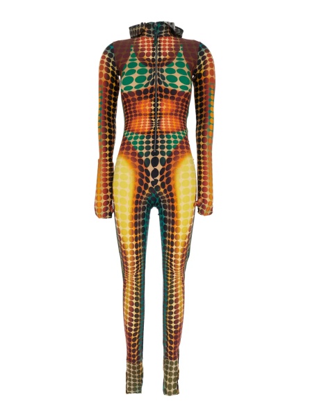 Salopete Multicolor Jumpsuit with Hood and All-Over Print in Tech Fabric Woman