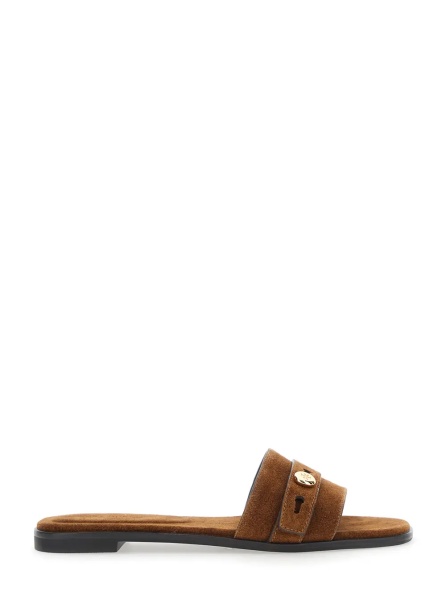 Sandale 'Romy' Brown Sandals with Logo Plaque on the Front in Suede Woman