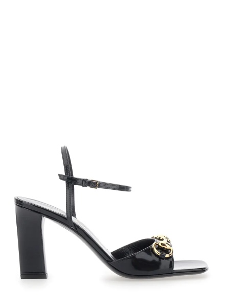 Sandale 'Signora' Black sandals with square toe with Horsebit and high heel in leather for women