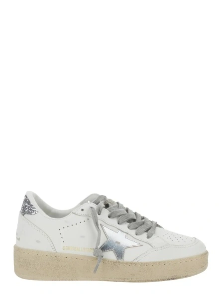 Sneakers 'Ballstar 2' White Sneaker with Star Patch with Glitter and Glitter Heel and Logo Lettering in Leather Women