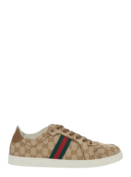 Sneakers Beige Low Top Sneakers with Web Detail on the Side and GG Plate on the Front in GG Canvas for Men