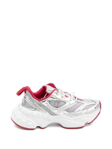 Sneakers Christian Louboutin argintii din piele si material textil