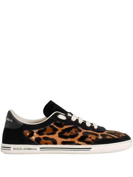 Sneakers Dolce & Gabbana Leopard maro din piele si par de vitel