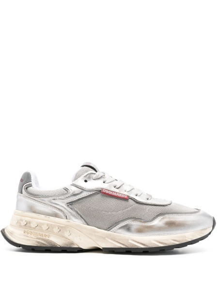 Sneakers DSQUARED2 argintii din piele si material textil