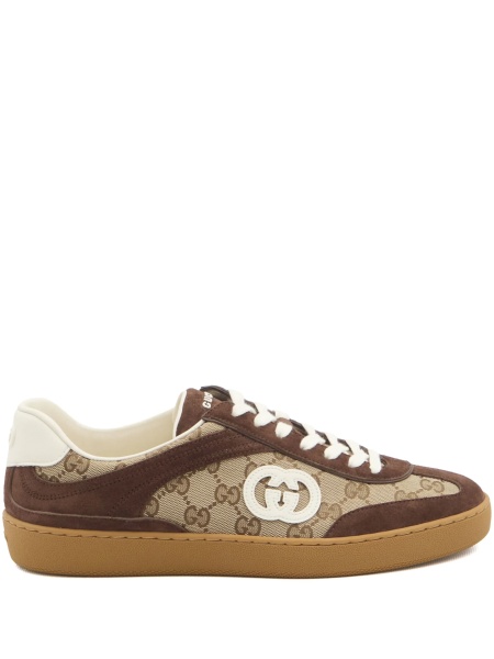 Sneakers Gucci maro din piele intoarsa si material textil