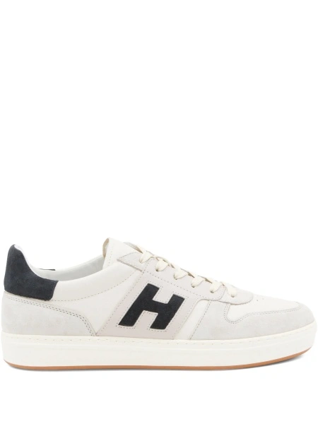 Sneakers Hogan neutri din piele intoarsa si piele