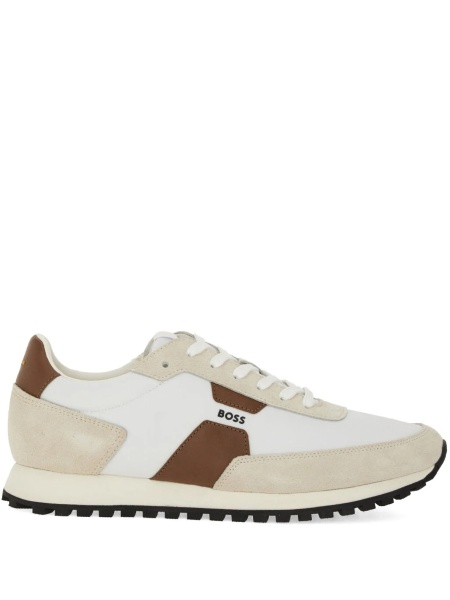 Sneakers Hugo Boss neutri din piele intoarsa si piele