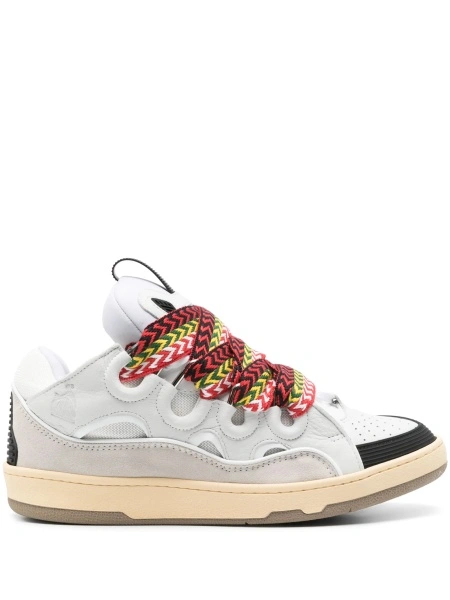 Sneakers Lanvin albi din polyester si piele