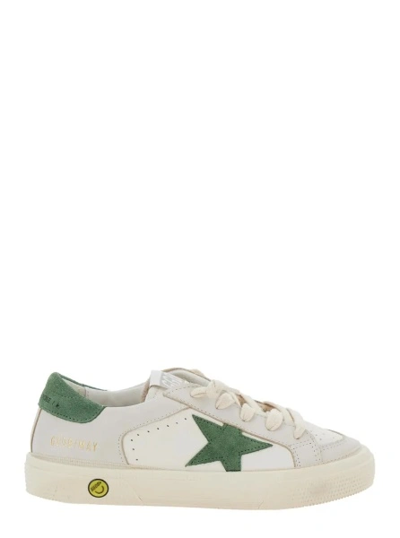 Sneakers 'May' White Low Top Sneakers with Star Patch on the Side and Contrasting Heel with Logo Lettering in Leather Boy