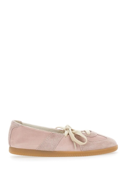 Sneakers Pink Low Top Sneakers with Laces on the Front in Leather and Suede for Women