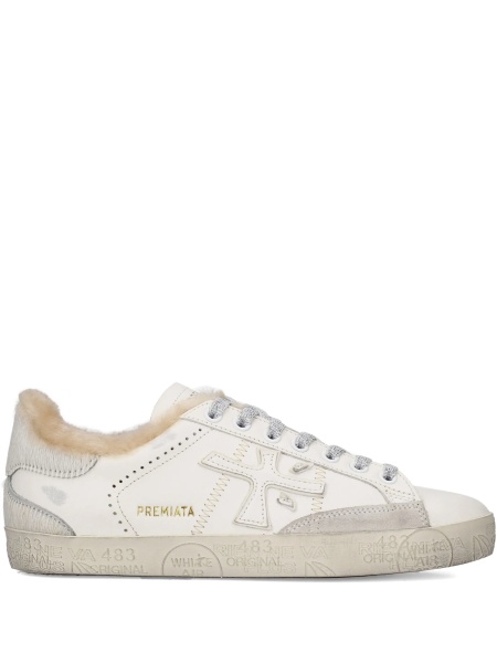 Sneakers Premiata albi din piele si par de vitel