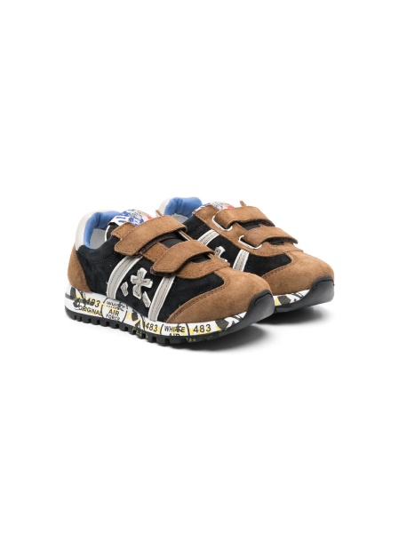 Sneakers Premiata negri din material textil si piele intoarsa