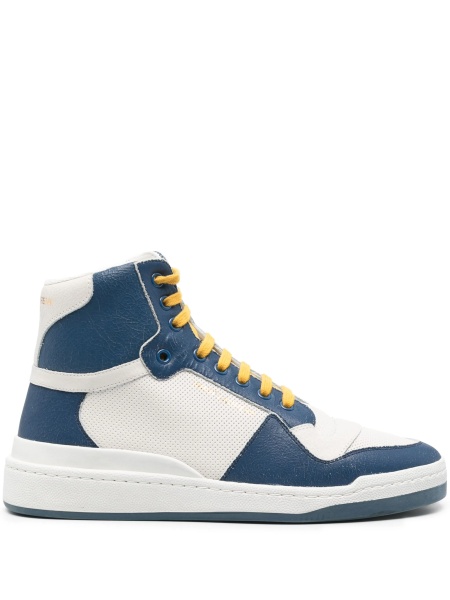 Sneakers Saint Laurent albi din material textil si piele