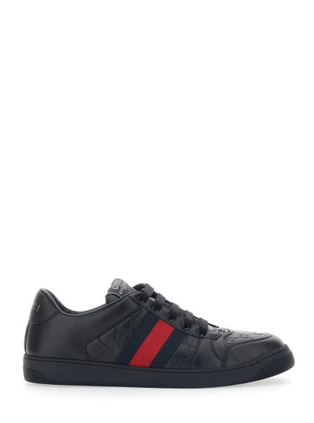 Sneakers Sneaker 'Screener' Low Top with Web Detail on the Side and GG Motif in Relief in Black Leather Men