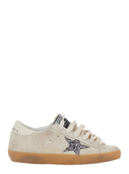 Sneakers 'Superstar' Beige Low Top Sneakers with Glitter Star Patch and Logo Lettering on the Heel in Suede for Women