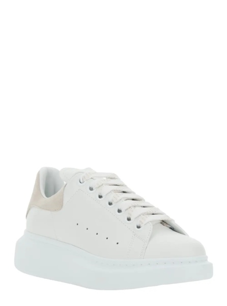 Sneakers White Leather Low Top Sneakers with Contrast Heel and Logo Lettering for Women