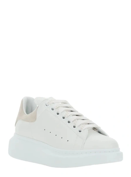 Sneakers White Leather Low Top Sneakers with Contrast Heel and Logo Lettering for Women
